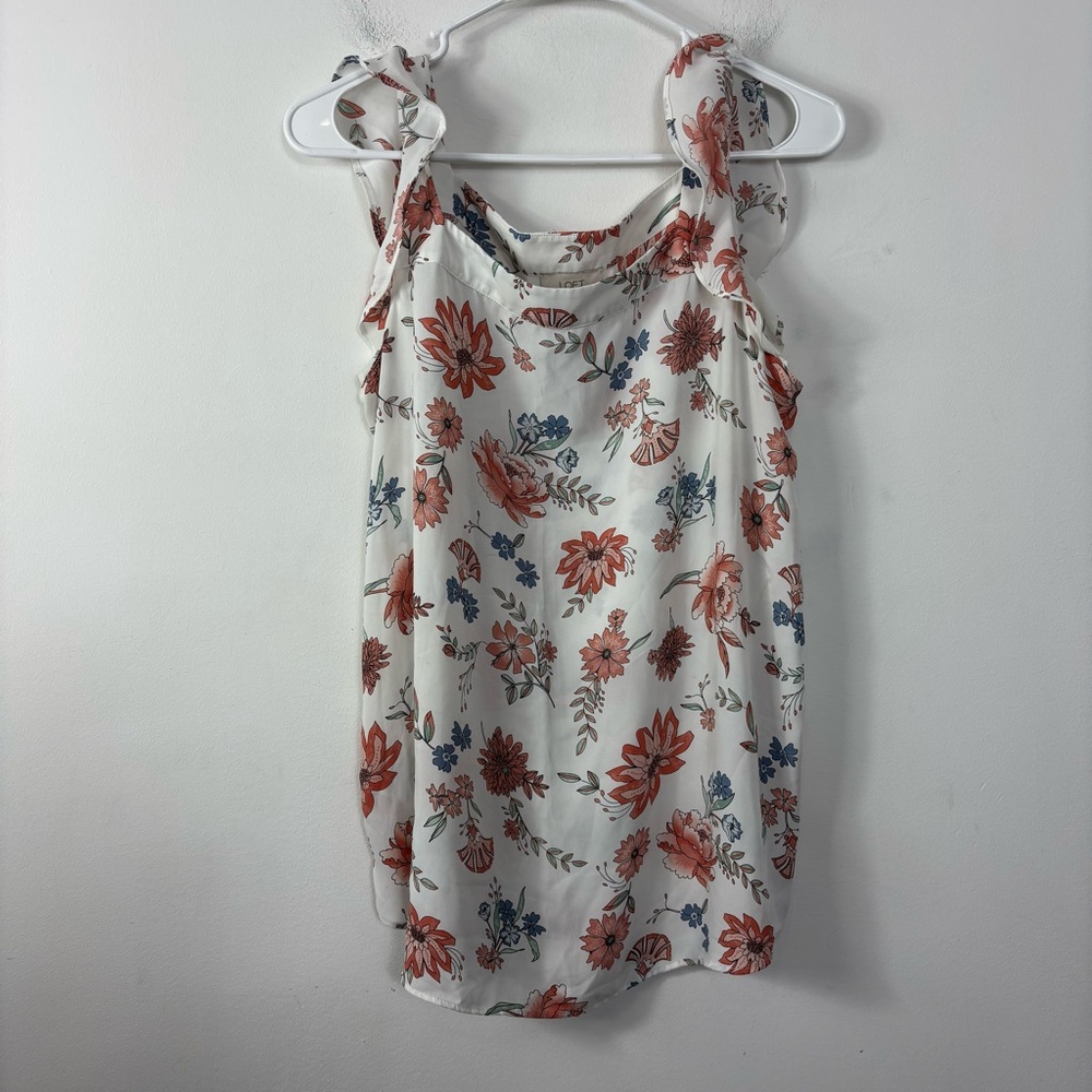 Loft Floral Blouse Womens M Ruffle Straps Flowy Feminine Classic Sleeveless